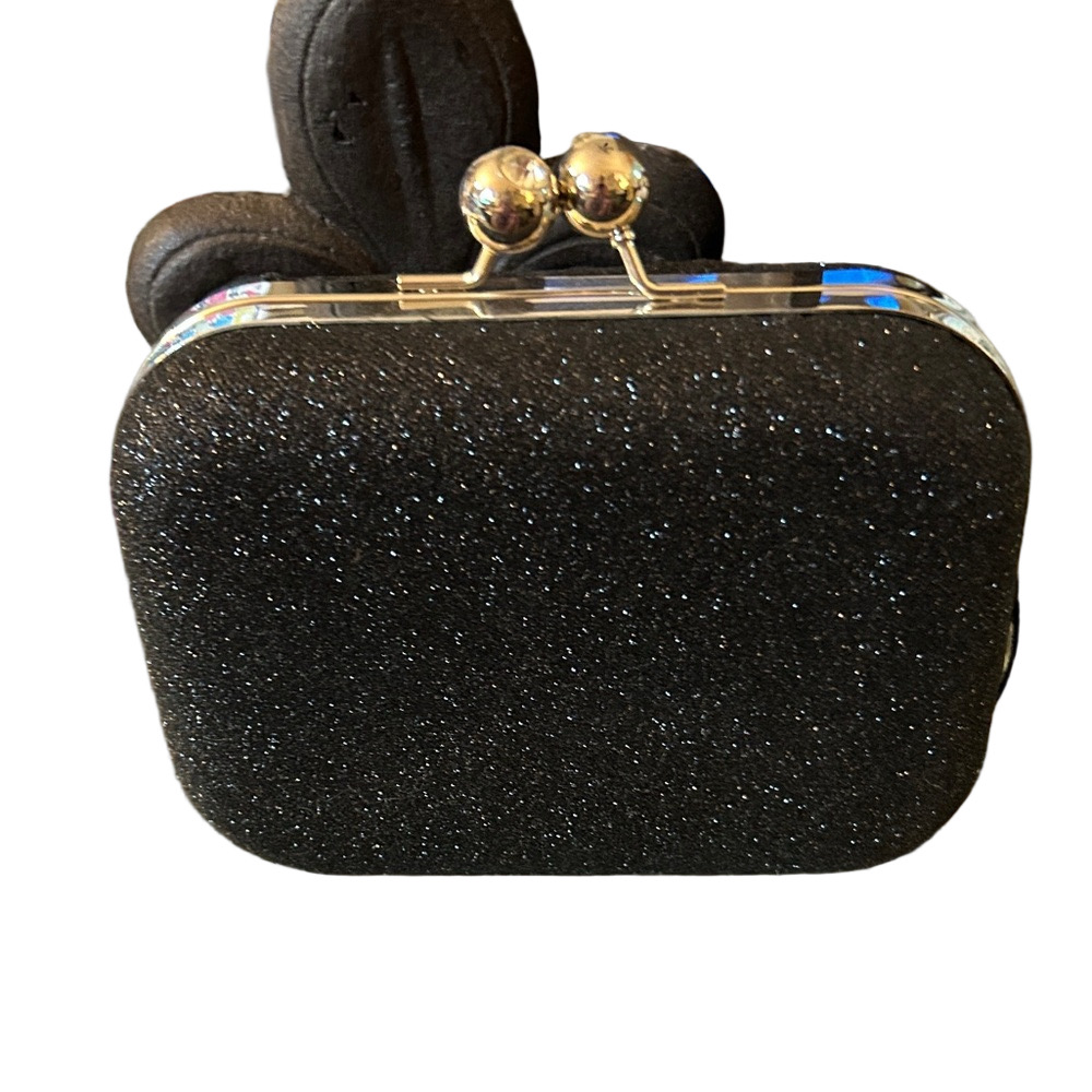 Sasha Elegant Black Glitter Clutch NWT